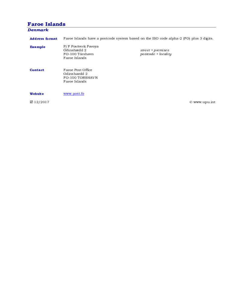 Fillable Online Postal codes in the Faroe Islands Fax Email Print