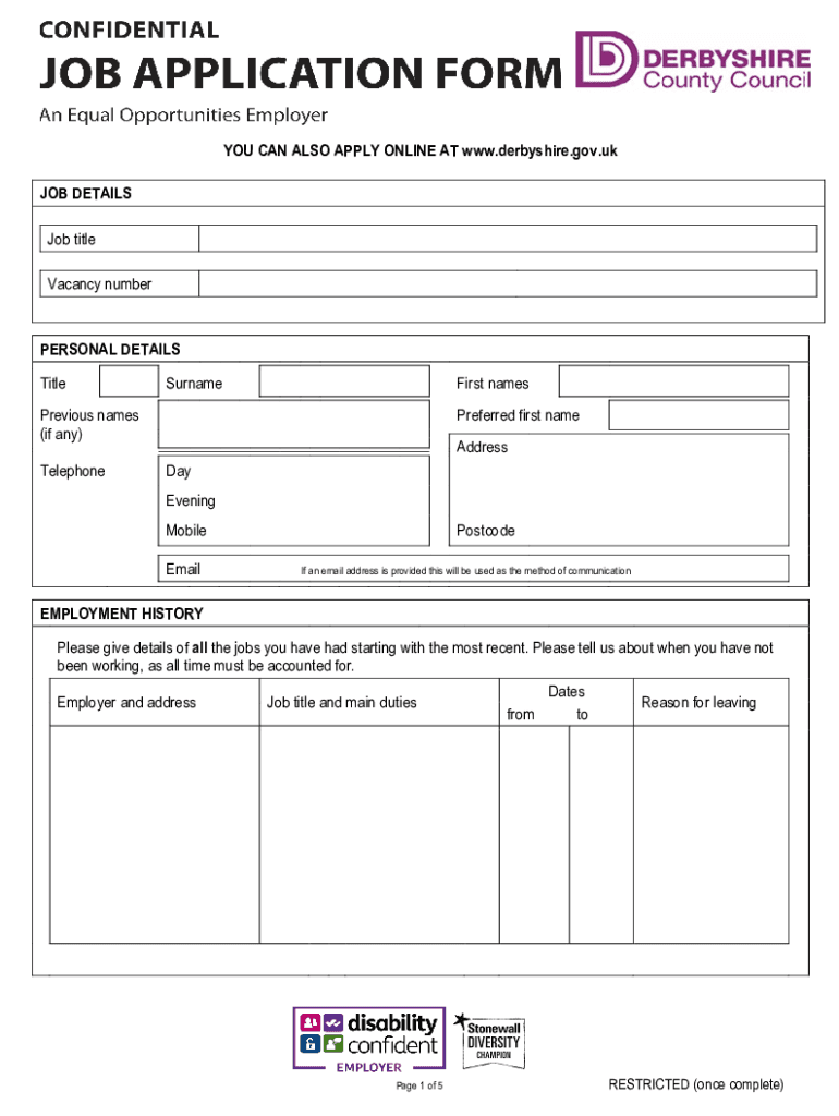 Fillable Online Sign in to your account Derbyshire Jobs and careers