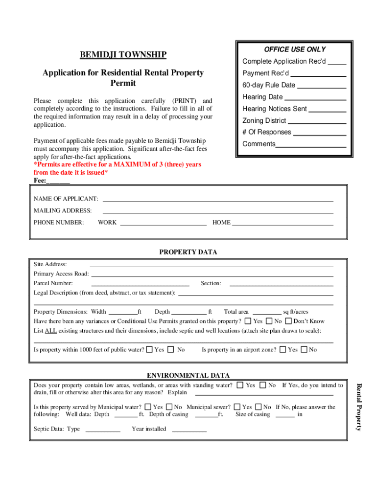 Fillable Online APPLICATION RESIDENTIAL RENTAL PERMIT Fax Email