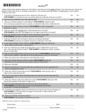 Fillable Online M-Chat Form About Your Child's Behavior - Cincinnati ...