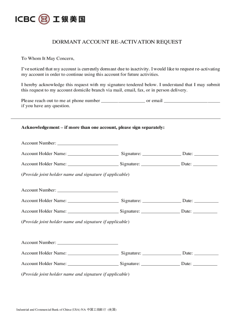 Fillable Online Dormant Account What Is a Dormant Bank Account? Fax