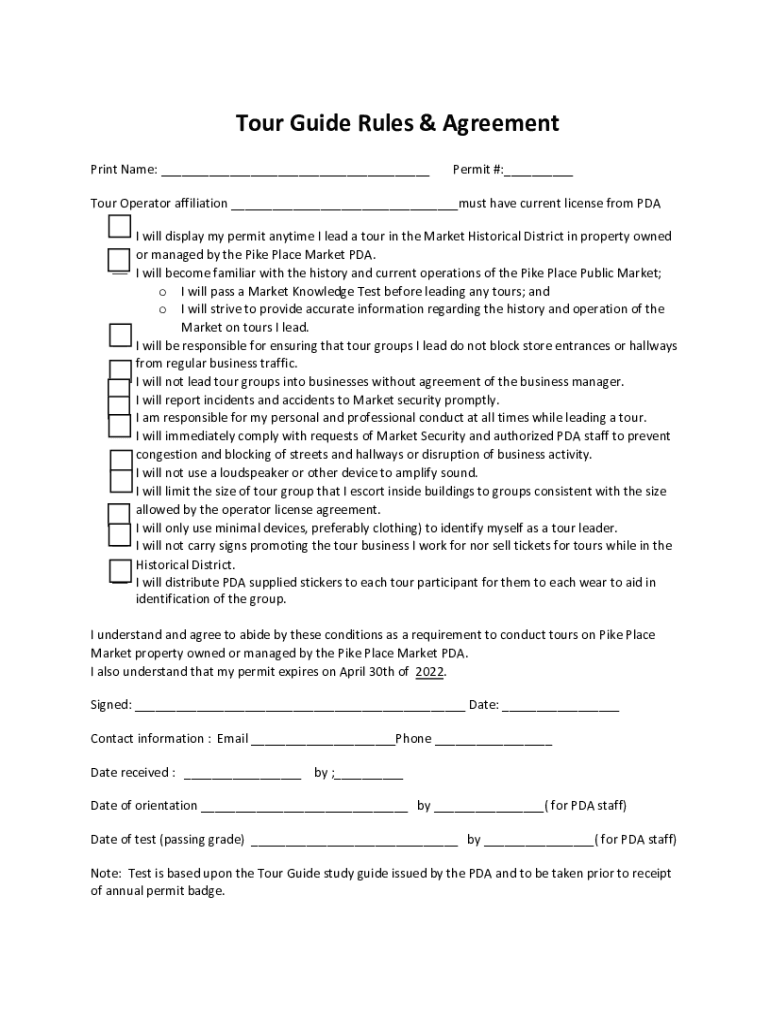 Fillable Online Tour Guide Rules Agreement Pike Place Market Fax 