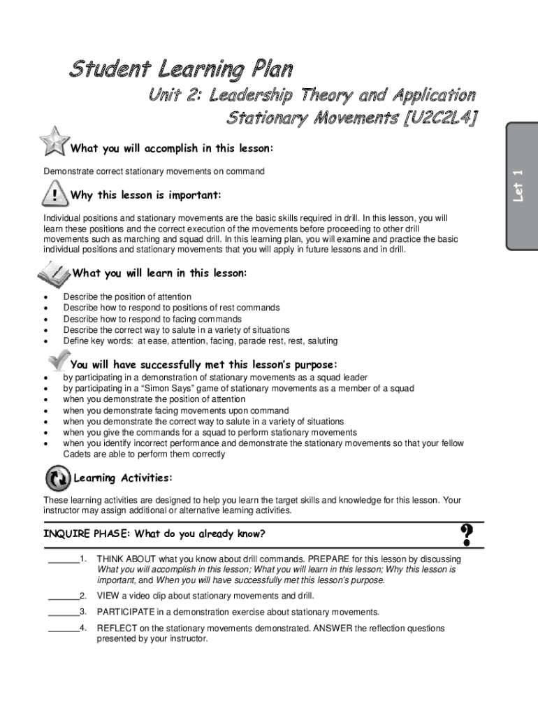 Fillable Online Stationary Movements (U2C2L4) and Steps and Marching