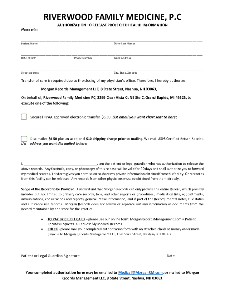 Fillable Online Riverwood Family Medicine, PC Release Form Fax Email