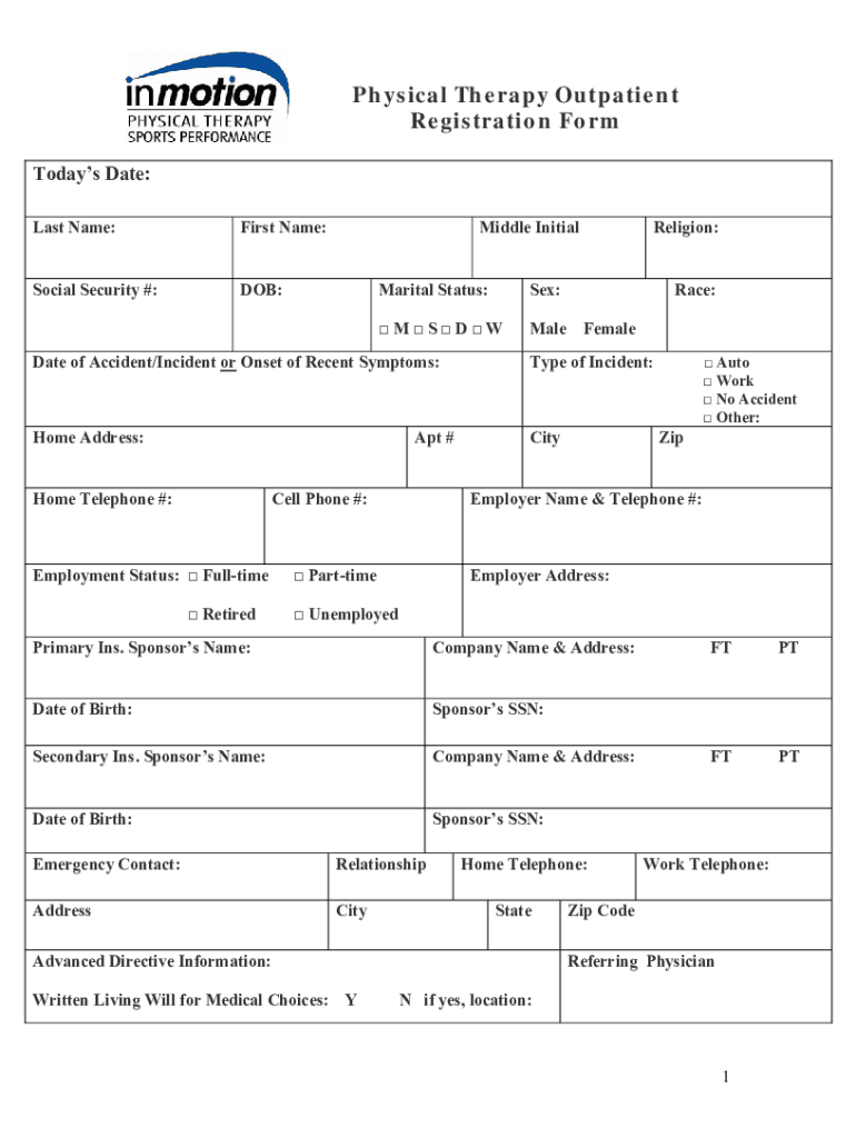 Fillable Online Patient Registration Form Champion Physical Therapy