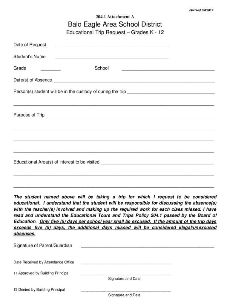 Fillable Online Bald Eagle Area School District Attention Students