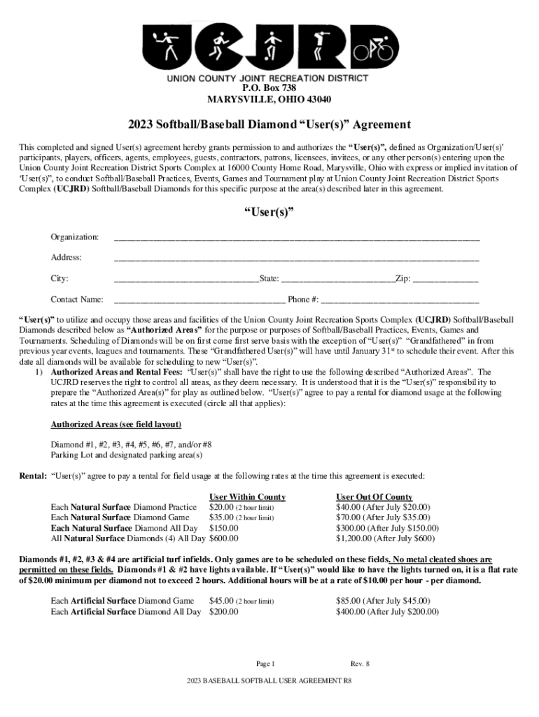 Fillable Online Field Use Agreement Yorkville Youth Baseball/Softball