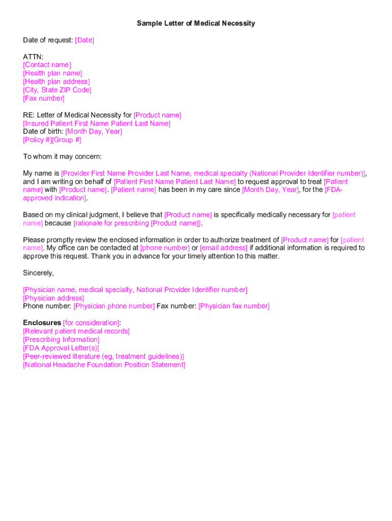 Fillable Online Sample Letter of Medical Necessity for Product Name Fax Email Print pdfFiller