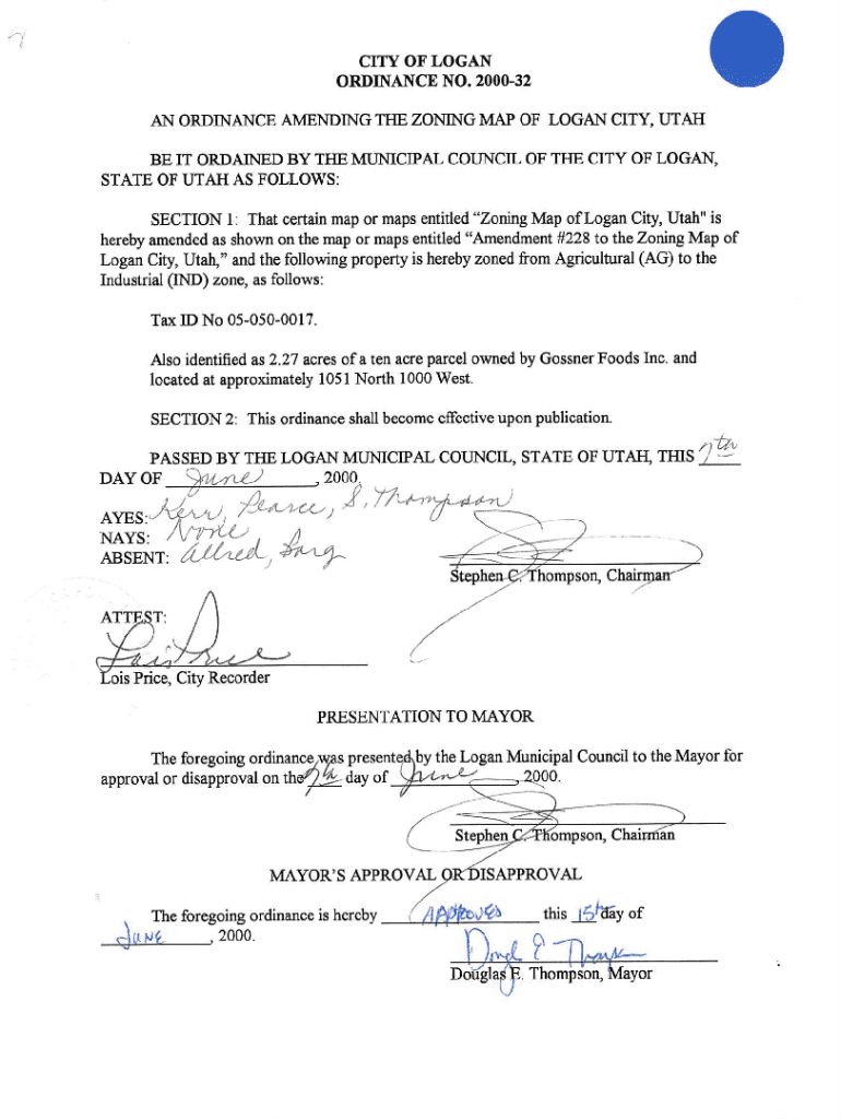 Fillable Online an ordinance amending the zoning map of logan city