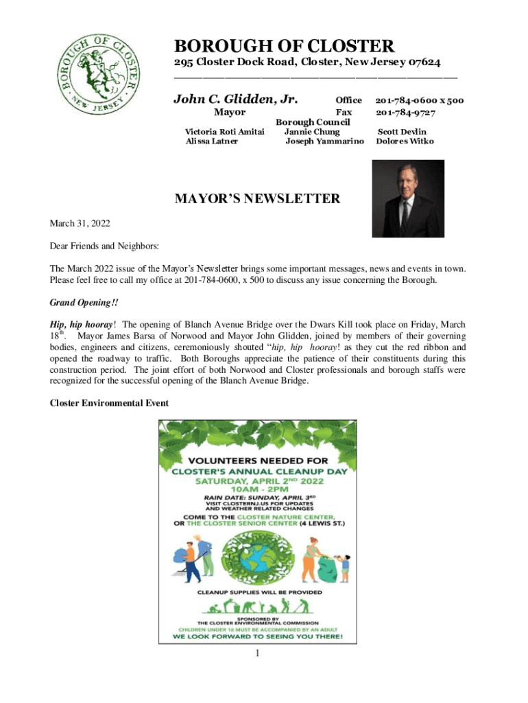 Fillable Online Closter mayor files as Assembly candidate in 39th