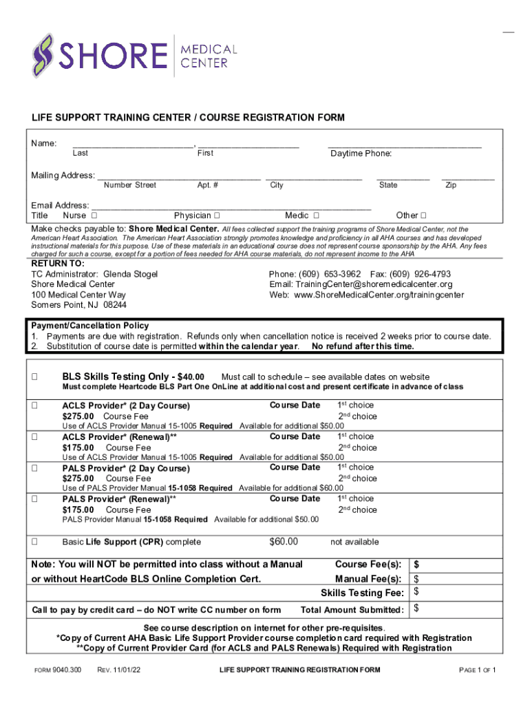 Fillable Online Form 9040300110122 Life Support Training Registration Form Fax Email Print