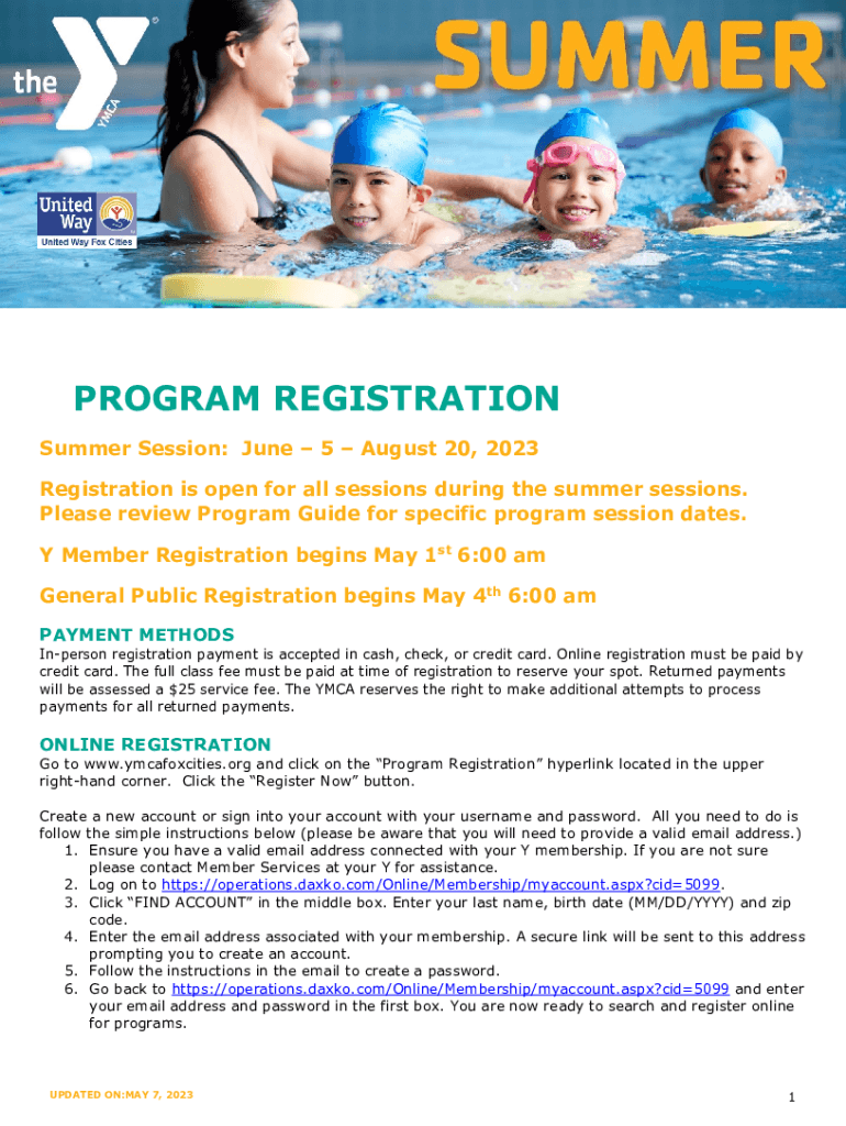 Fillable Online Registration is open for all sessions during the summer