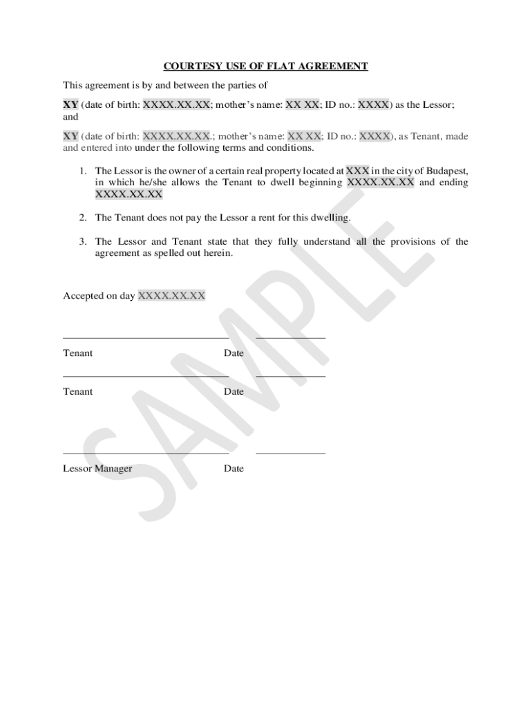 Fillable Online COURTESY USE OF FLAT AGREEMENT Fax Email Print pdfFiller