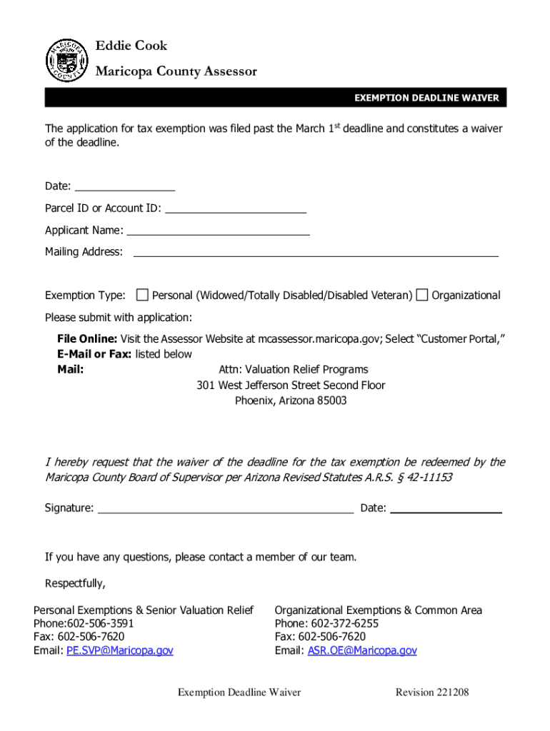 Fillable Online mcassessor maricopa 2023 personal exemptions affidavit