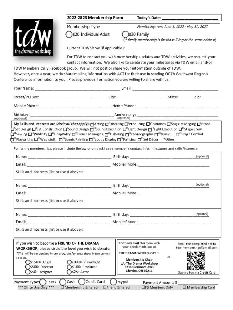Fillable Online TDW Membership Form 2021-22 Fax Email Print - pdfFiller