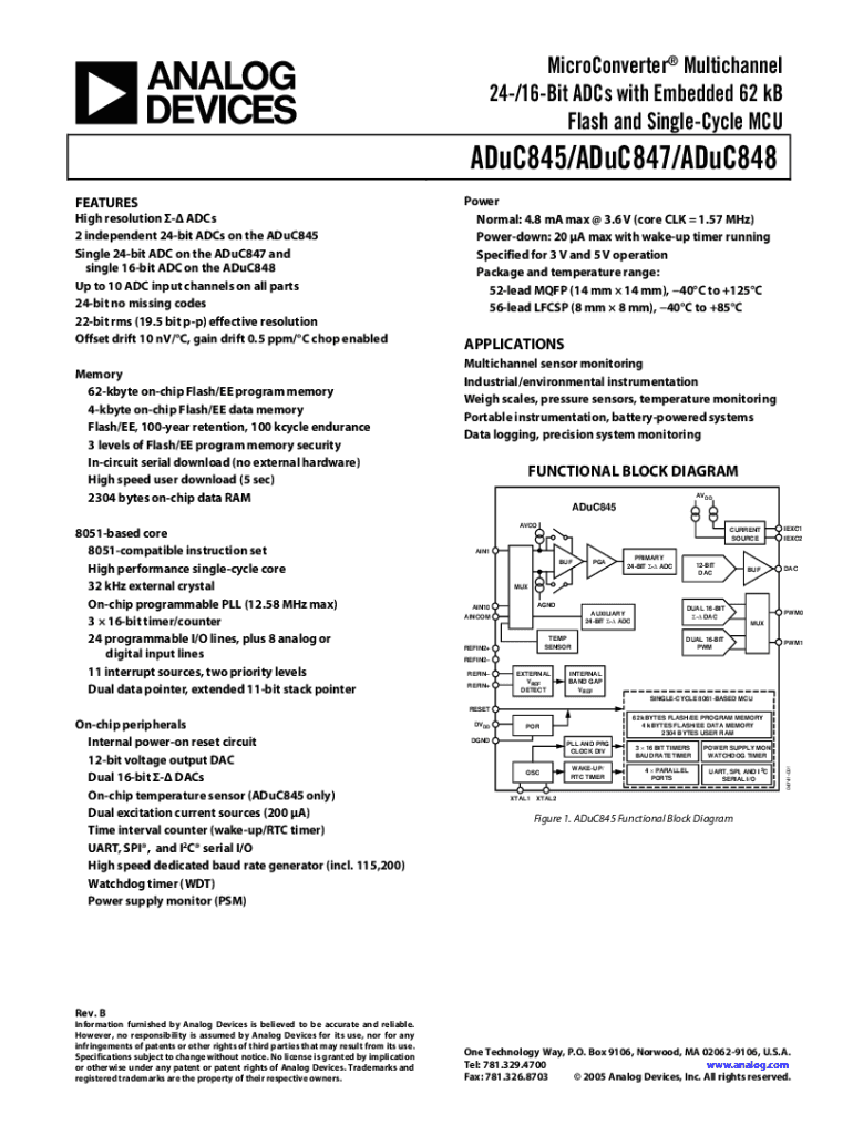 Fillable Online ADuC845/ADuC847/ADuC848 MicroConverter Multichannel 24 ...