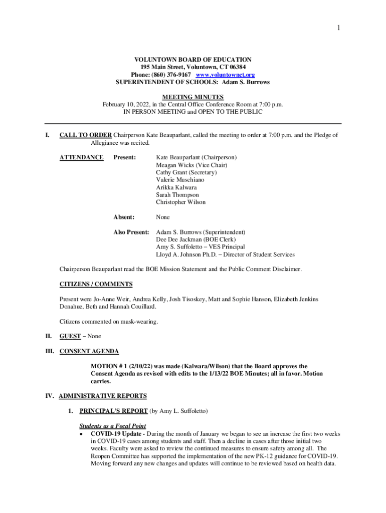 Fillable Online February 10, 2022, in the Central Office Conference