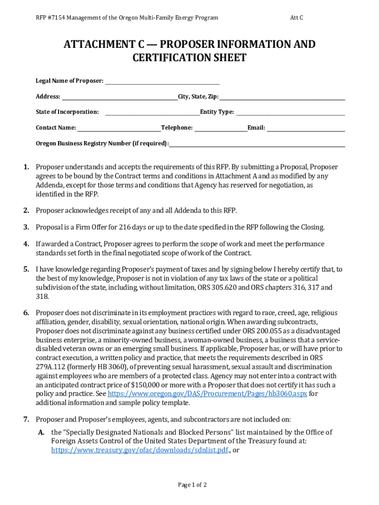 Fillable Online RFP #7154 Management of the Oregon Multi-Family Energy ...