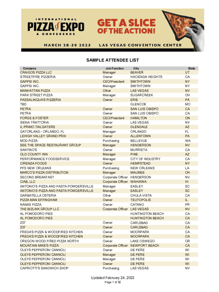 Fillable Online SAMPLE ATTENDEE LIST Fax Email Print - pdfFiller