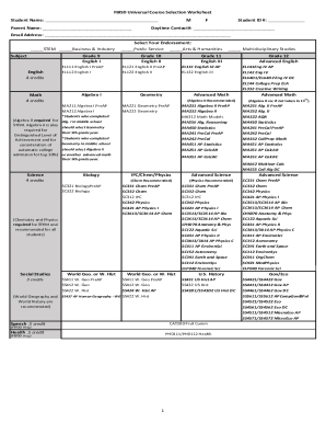 Fillable Online FBISD HS Universal Course Selection Worksheet Fax Email Fillable Online FBISD HS Universal Course Selection Worksheet Fax Email