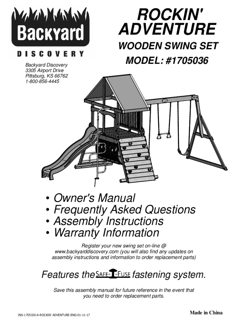 Fillable Online Backyard Discovery Rockin' Adventure Wooden Swing Set