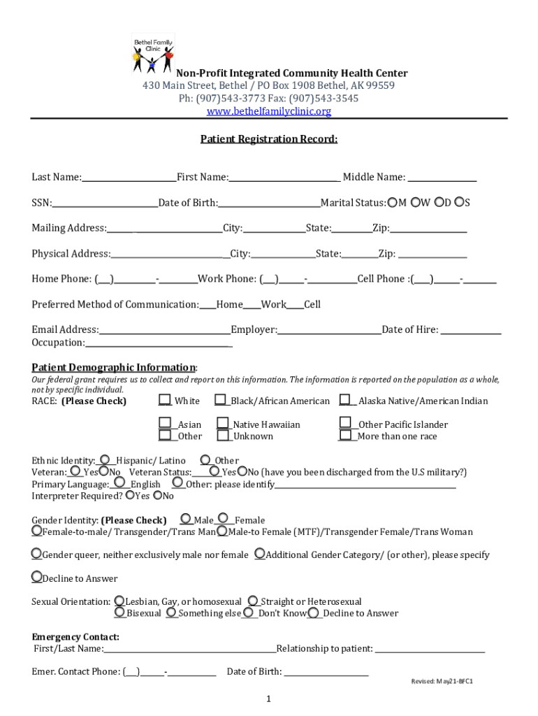 Fillable Online 430 Main Street, Bethel / PO Box 1908 Bethel, AK 99559