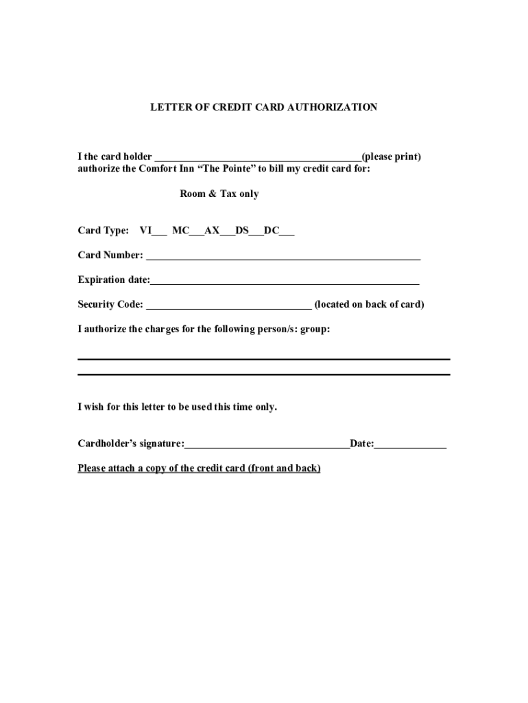 Fillable Online Choice Hotels Credit Card Authorization Form Fill