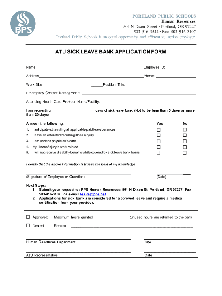 Fillable Online ATU SICK LEAVE BANK APPLICATION FORM Fax Email Print