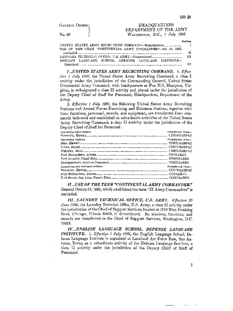 Fillable Online armypubs army GENERAL ORDERS 1 Fax Email Print - pdfFiller
