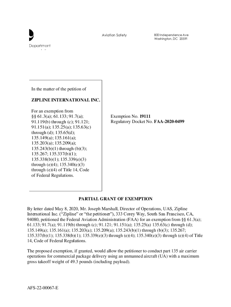 Fillable Online AFS2200067E Exemption No. 19111 Regulatory Docket