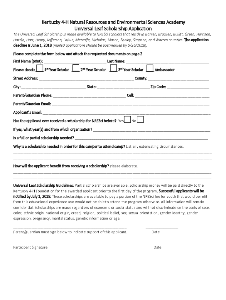Fillable Online The Universal Leaf Scholarship is made available to