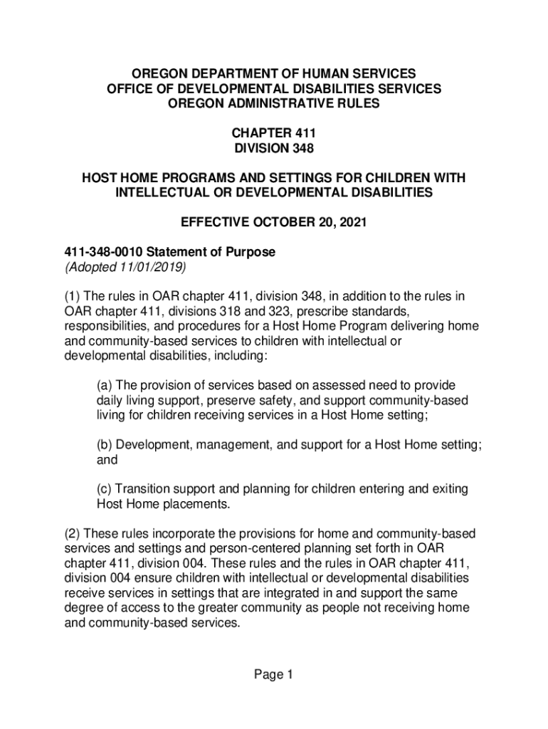 Fillable Online Division 348 HOST HOME PROGRAMS AND SETTINGS FOR