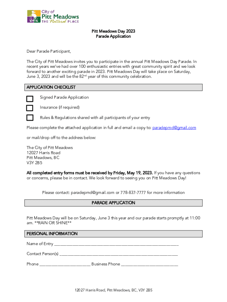 Fillable Online Pitt Meadows Day parade will bring out thousands this