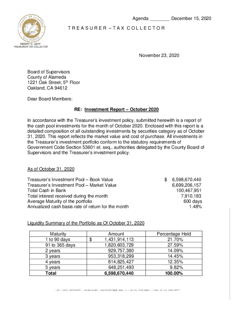 Fillable Online Alameda County Office of the Treasurer and Tax
