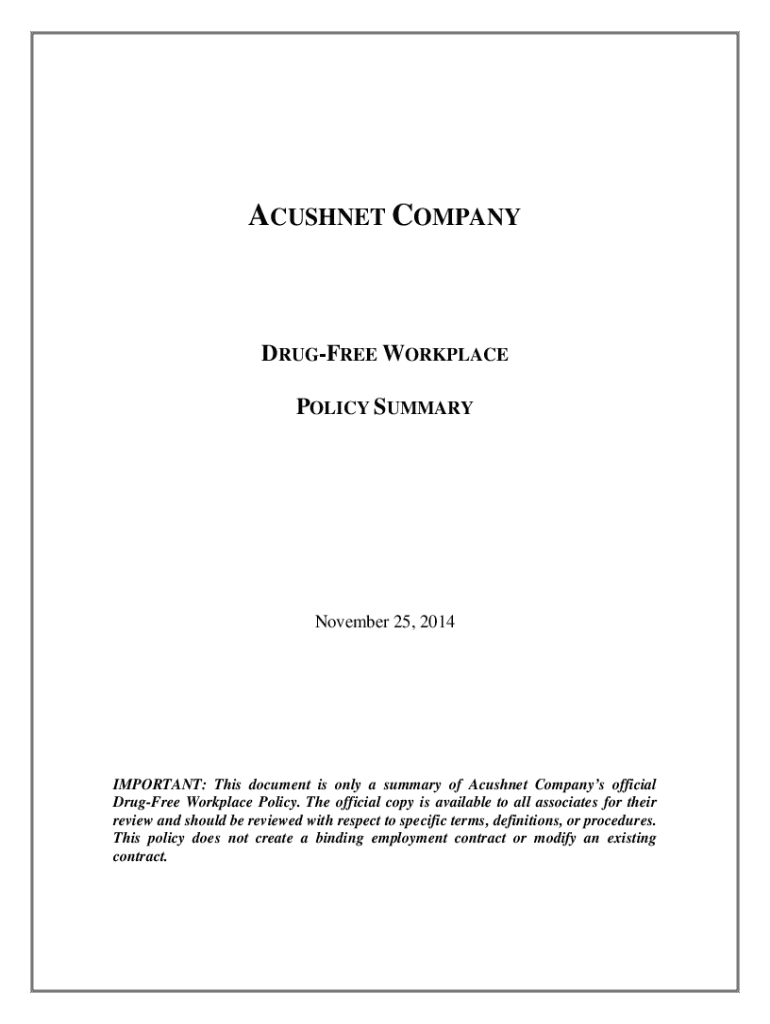 Fillable Online DrugFree Workplace Policy Summary Employment Fax Email Print pdfFiller