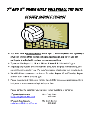 Fillable Online Middle School - Girls Seventh/Eighth Volleyball Tryouts ...