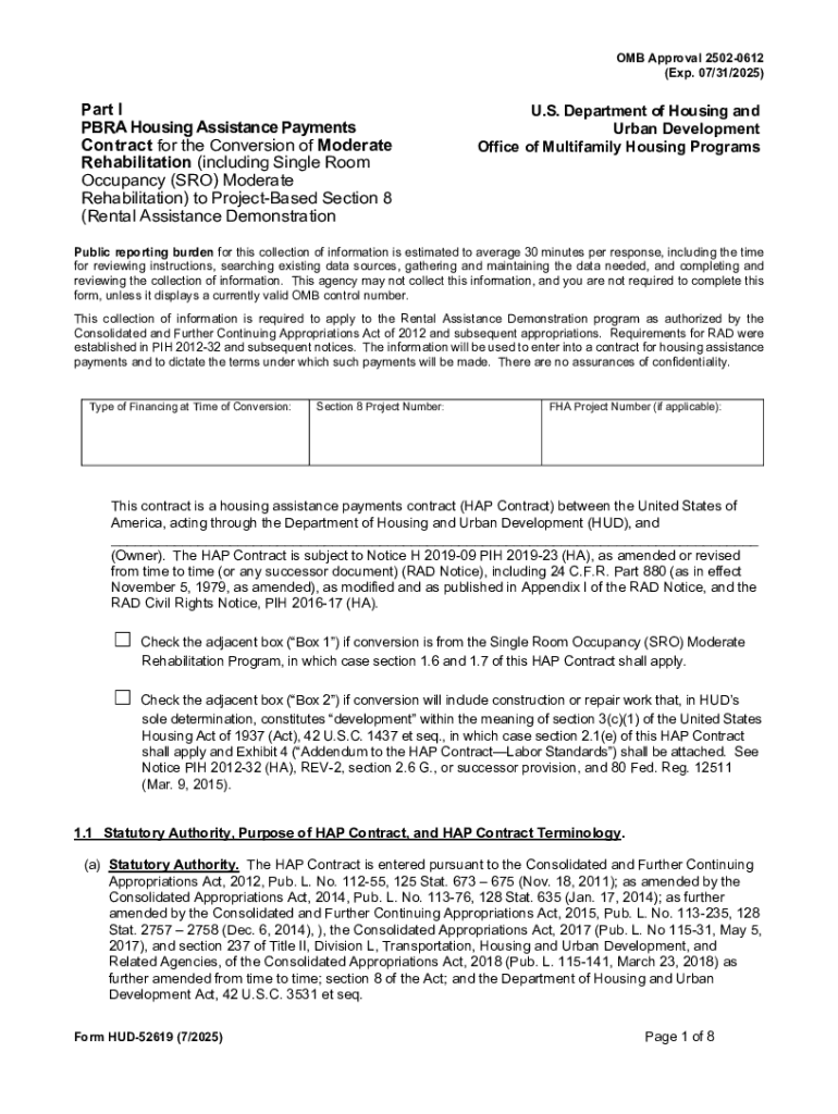 Fillable Online Part I PBRA Housing Assistance Payments Contract for