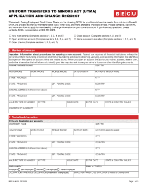 P-6820-BECU Uniform Transfers to Minors Act (UTMA) Account Application and Change Request