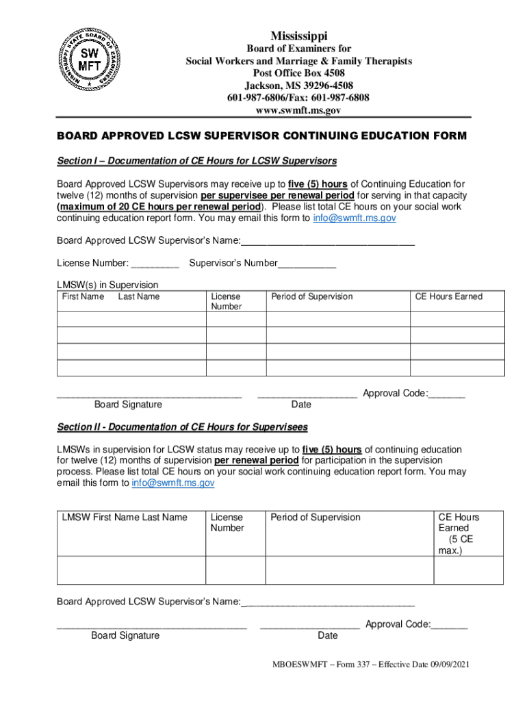 Fillable Online board approved lcsw supervisor continuing education