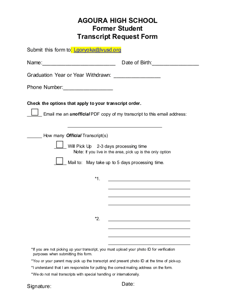 Fillable Online Registrar / Alumni Transcript Request Fax Email Print ...