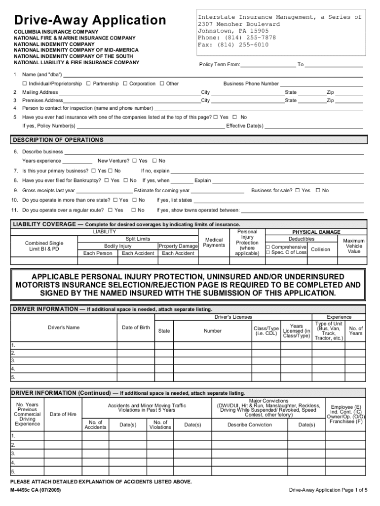 Fillable Online Interstate Insurance Management Johnstown, PA 15905