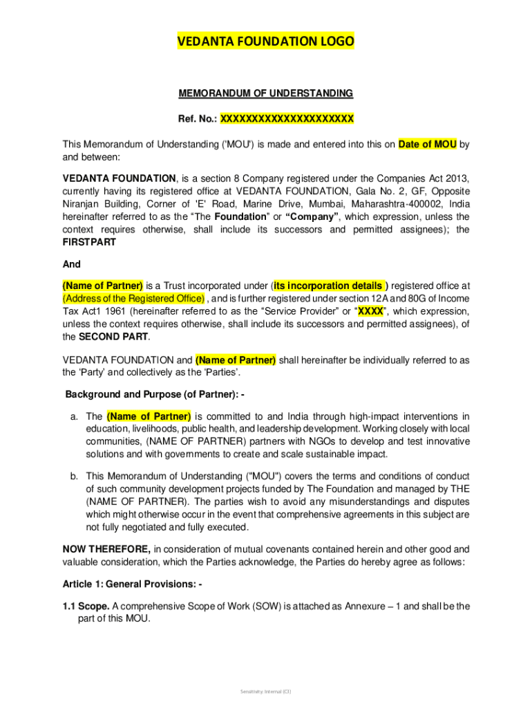 Fillable Online Sample MOU with Exhibit A Fax Email Print pdfFiller