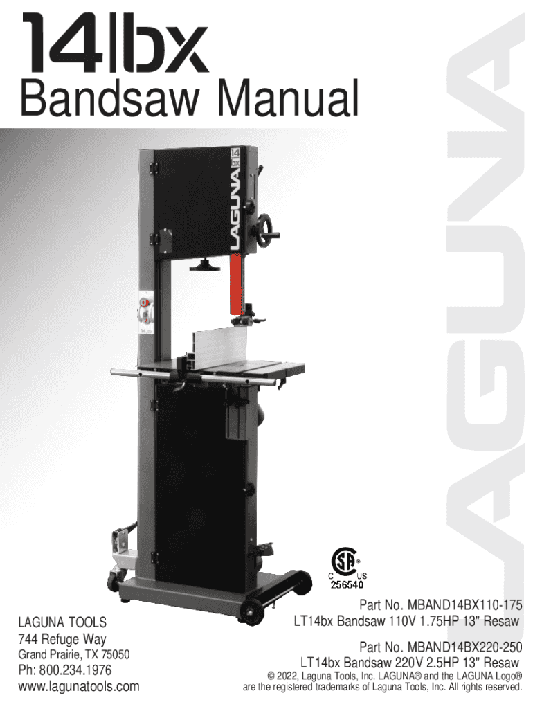 Fillable Online Bandsaw Manual Laguna Tools Fax Email Print pdfFiller