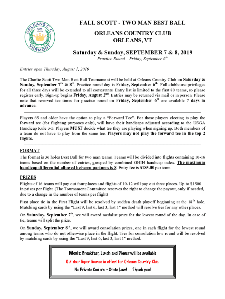 Fillable Online Orleans Country Club Results Charlie Scott Best Ball