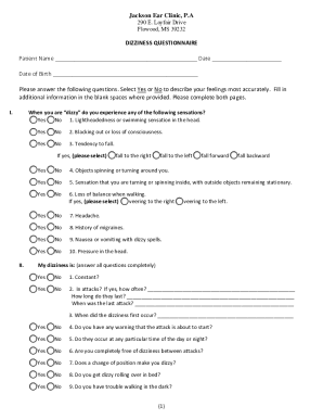 Fillable Online Pre-Appointment Patient Dizziness Questionnaire Fax ...