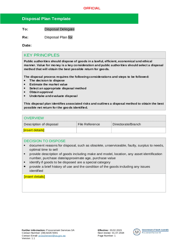 Disposal Plan Template Doc Template | pdfFiller