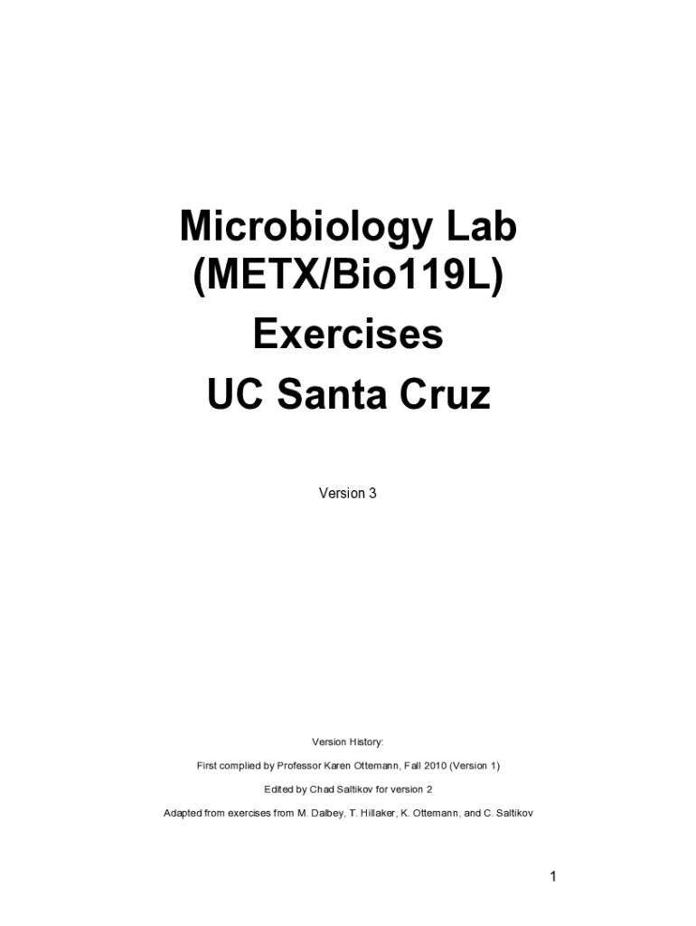 Fillable Online people ucsc Microbiology Lab (METX/Bio119L) Exercises