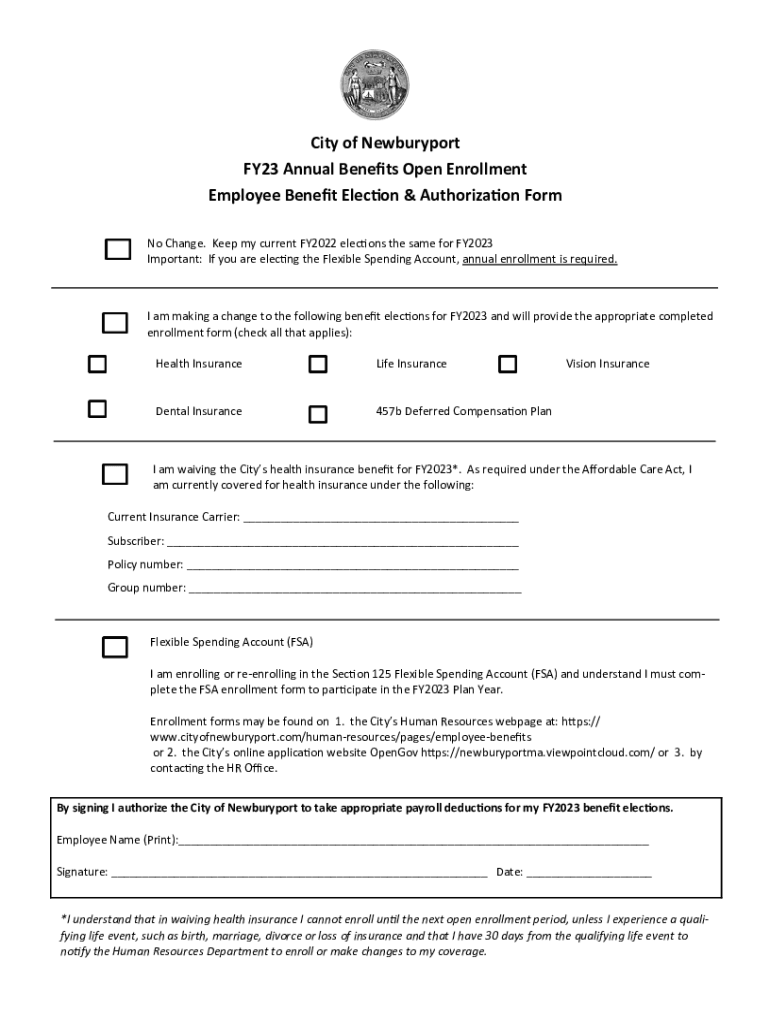 Fillable Online PRINT Employee Benefit Election & Authorization Form