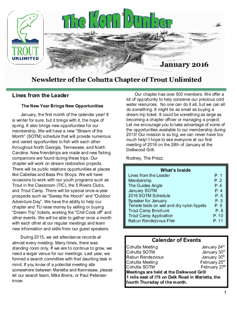 Fillable Online Newsletter of the Cohutta Chapter of Trout Unlimited