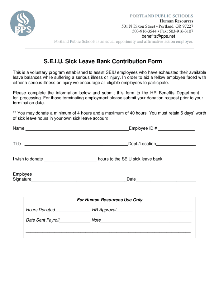 Fillable Online S.E.I.U. SICK LEAVE BANK APPLICATION FORM Fax Email